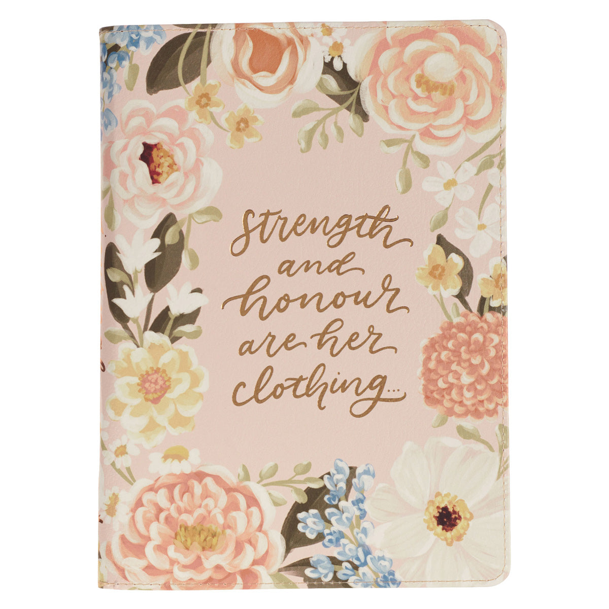 Strength and Honour Are Her Clothing Peach Pink Faux Leather Journal with Zipped Closure
