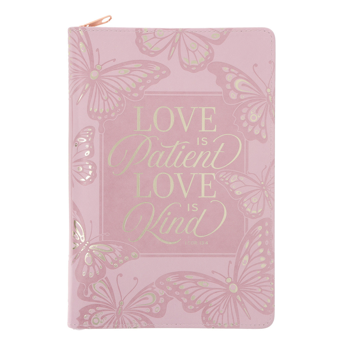 Love Is Patient Love Is Kind Blush Pink Faux Leather Journal with Zipped Closure