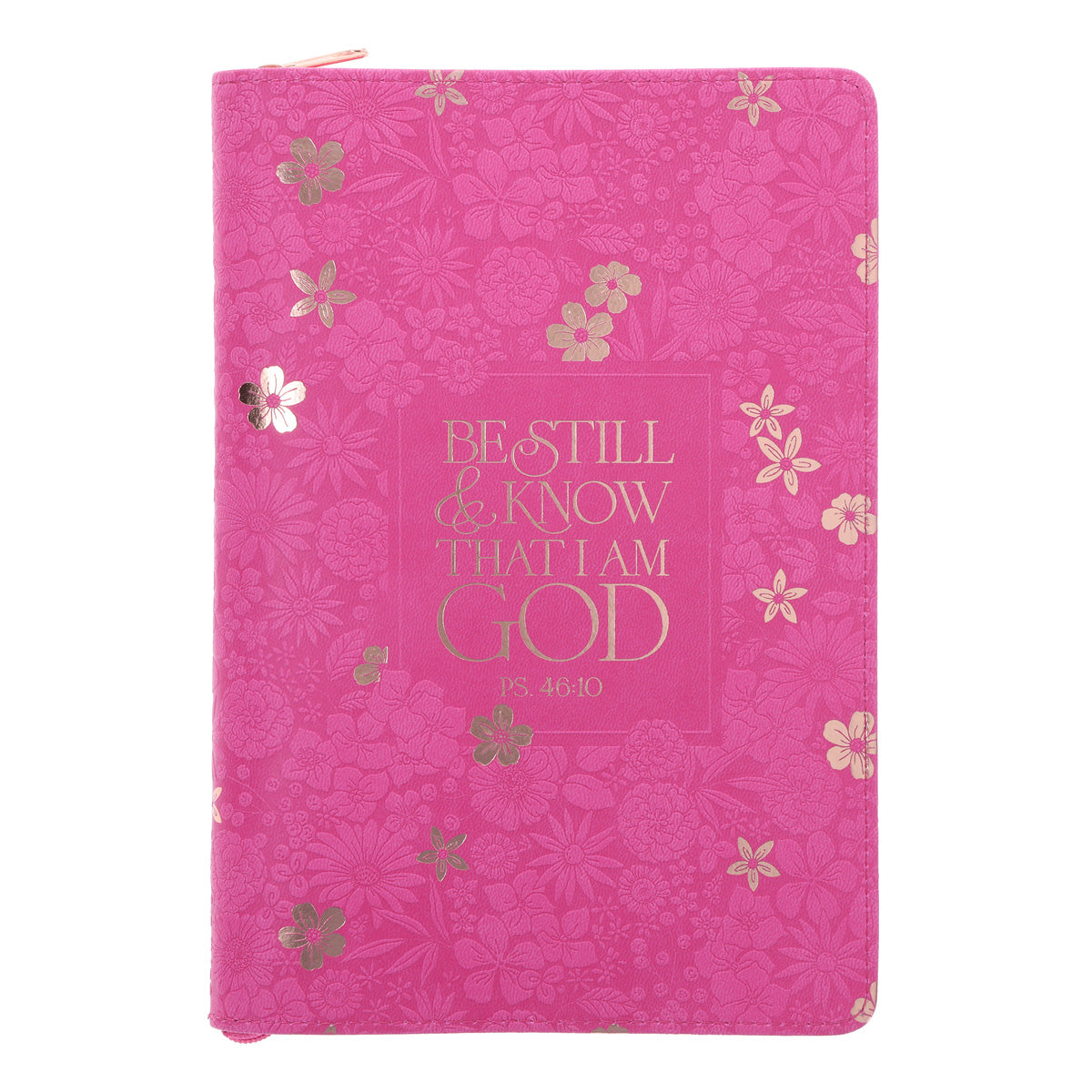 Be Still and Know That I Am God Floral Hot Pink Faux Leather Journal with Zipped Closure