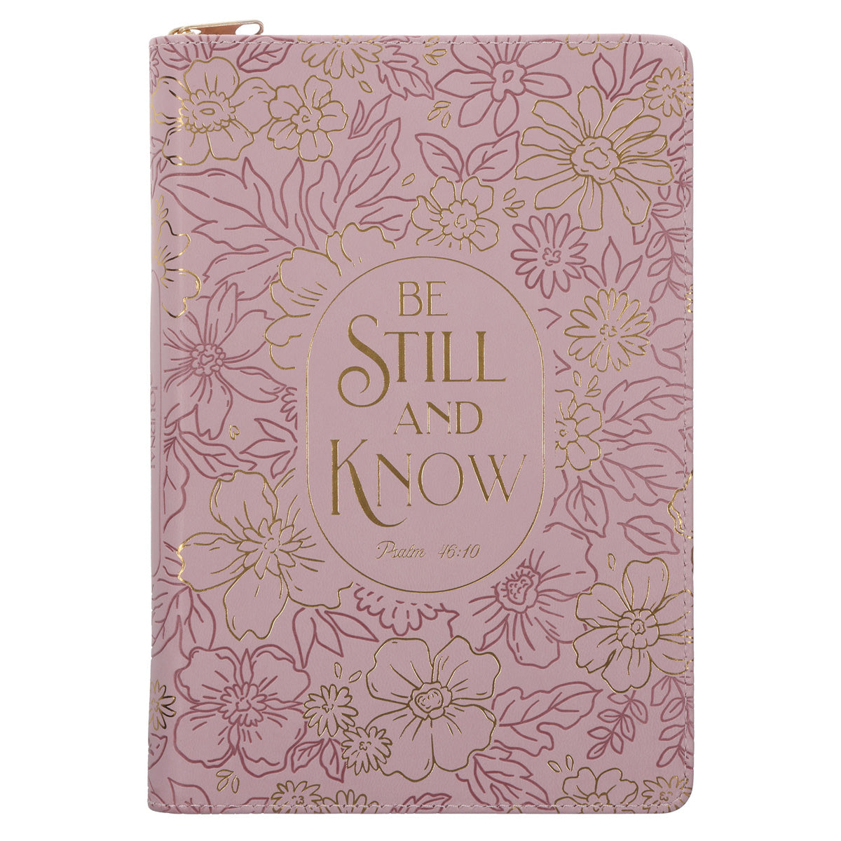 Be Still and Know Floral Pink Faux Leather Journal with Zipped Closure