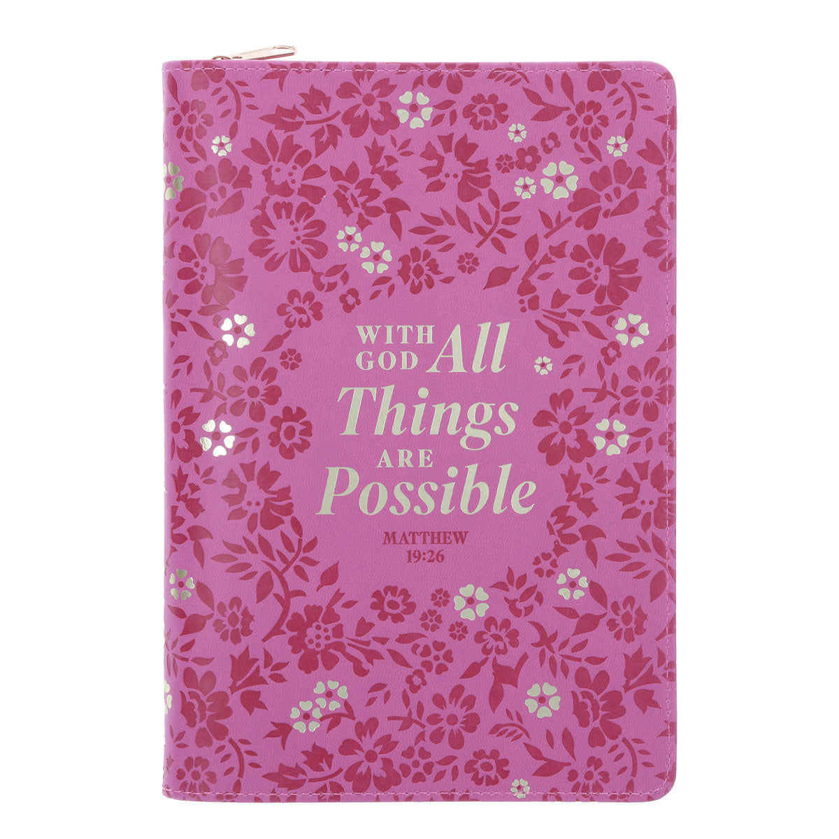 With God All Things Are Possible Faux Leather Journal with Zipped Closure
