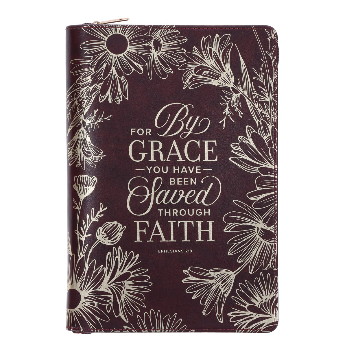 For by Grace You Have Been Saved Through Faith Faux Leather Journal with Zipped Closure