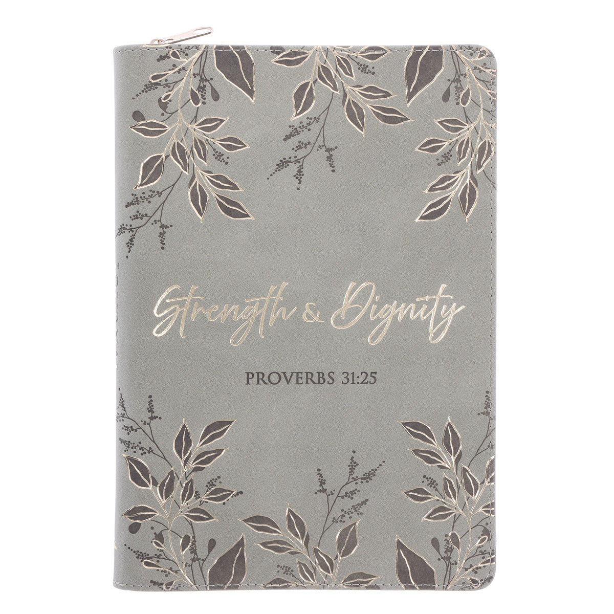 Strength and Dignity Sage Faux Leather Journal with Zipped Closure