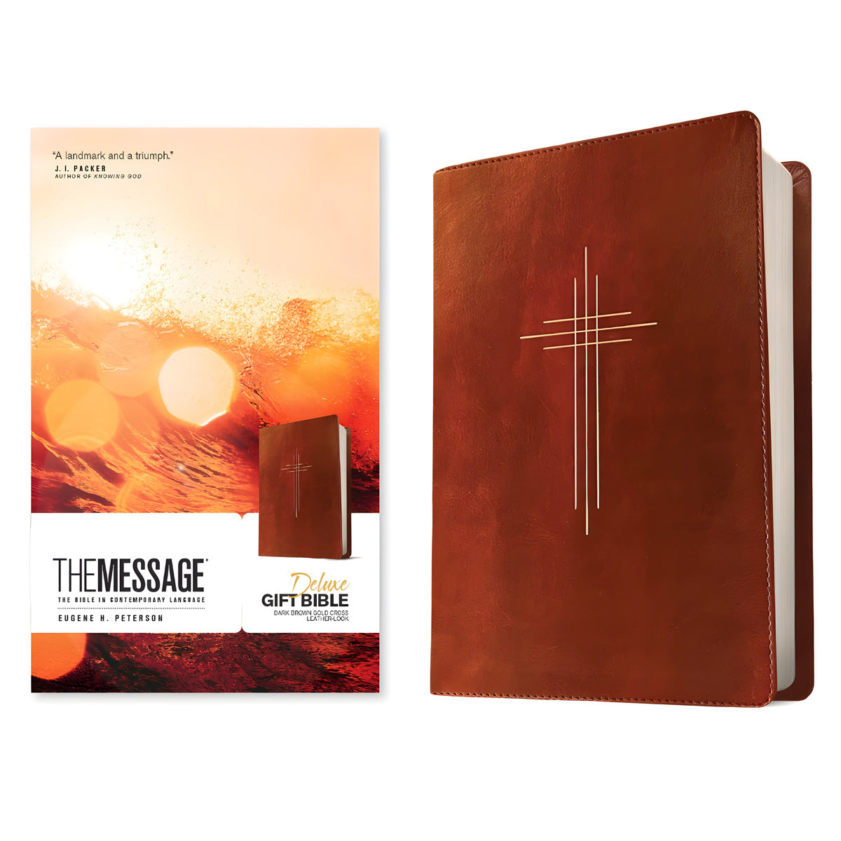 The Message Dark Brown Gold Cross Imitation Leather Deluxe Gift Bible
