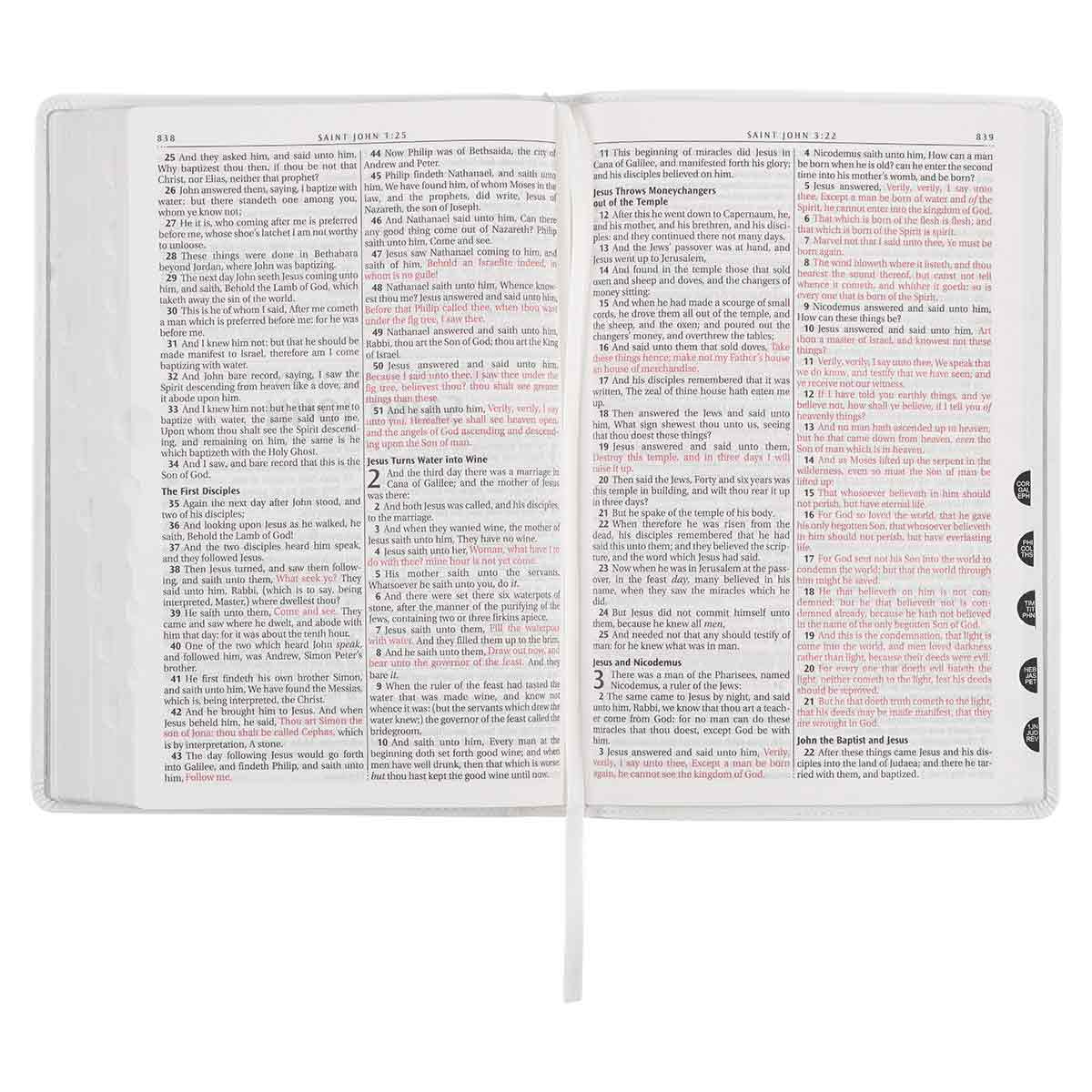KJV White Faux Leather Thinline Large Print Bible With Thumb Indexing