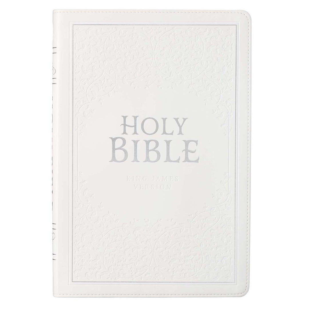 KJV White Faux Leather Thinline Large Print Bible With Thumb Indexing