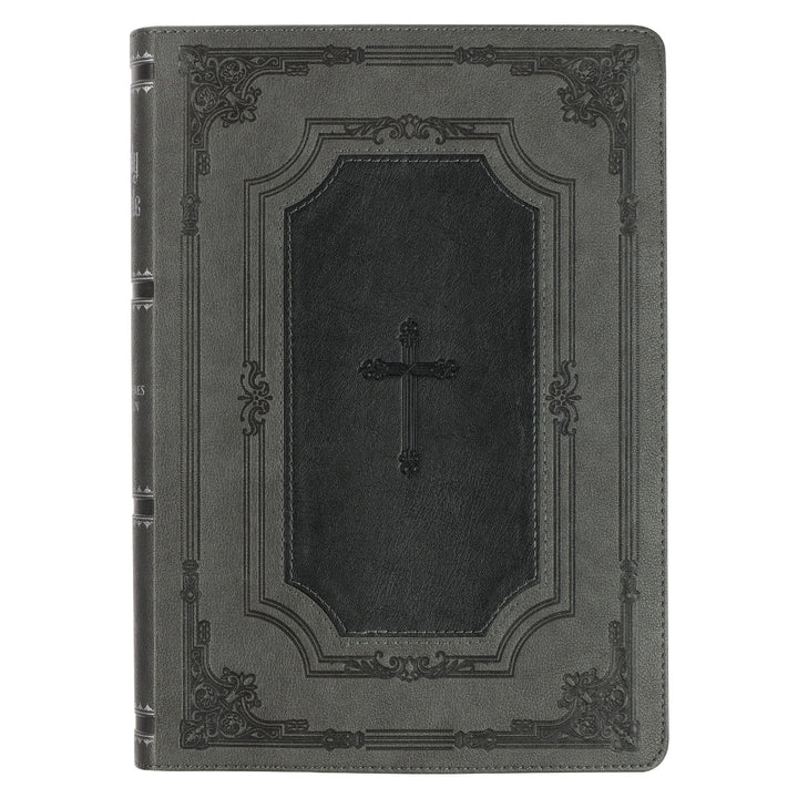 KJV Grey With Black Inlay Faux Leather Bible Super Giant Print