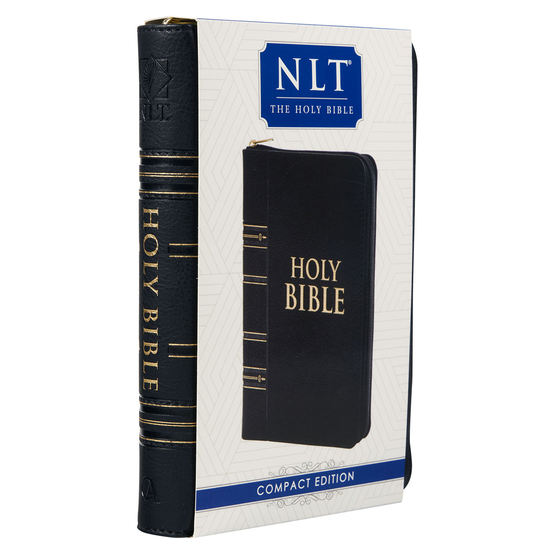 NLT Black Faux Leather Flexcover Compact Bible With Zip