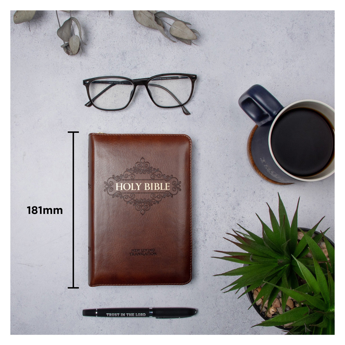 NLT Brown Faux Leather Flexcover Compact Bible With Zip