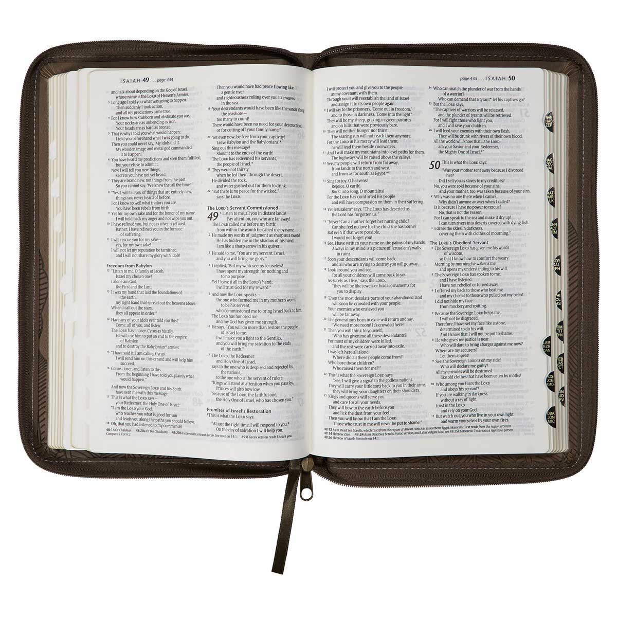 NLT Brown Leaves Faux Leather Flexcover Standard Bible Thumb Indexed With Zip