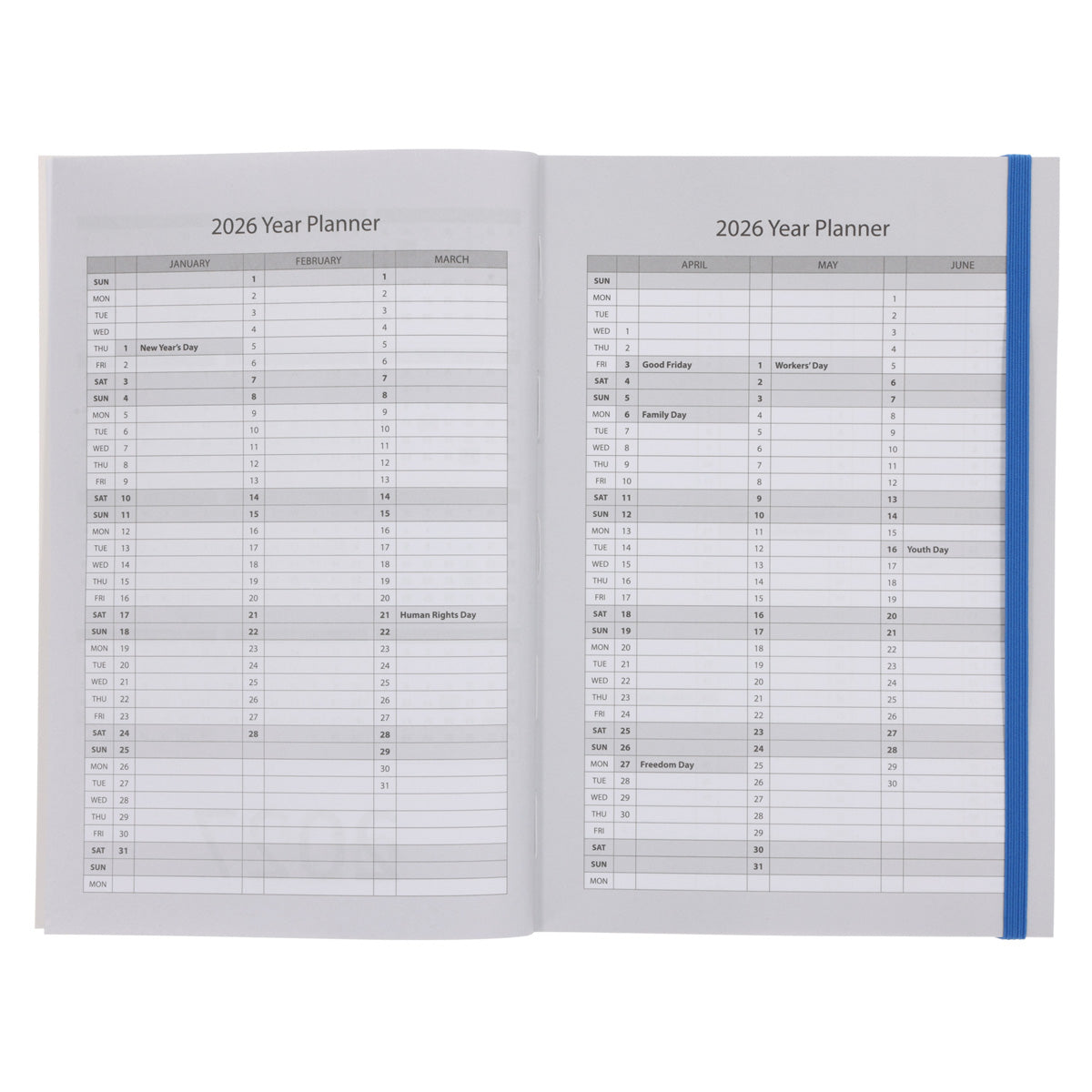 2026 A5 Diary - Daily Planner - Blue & Navy - Paperback