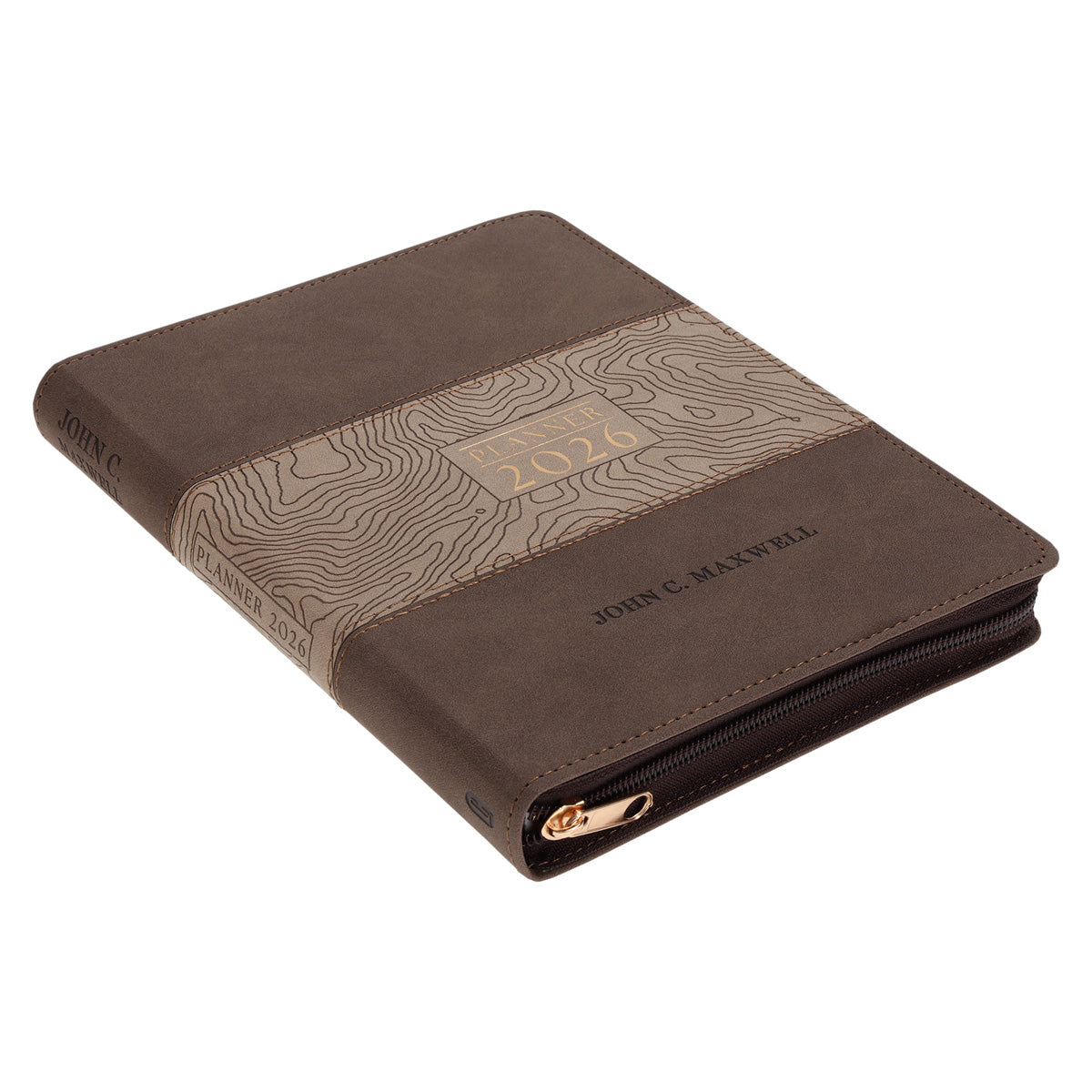 2026 John Maxwell A5 Diary - Daily Planner Brown - Imitation Leather with Zip
