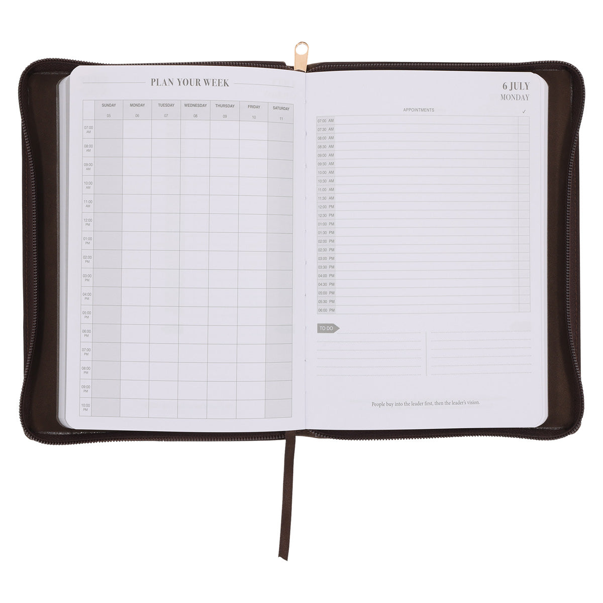2026 John Maxwell A5 Diary - Daily Planner Brown - Imitation Leather with Zip