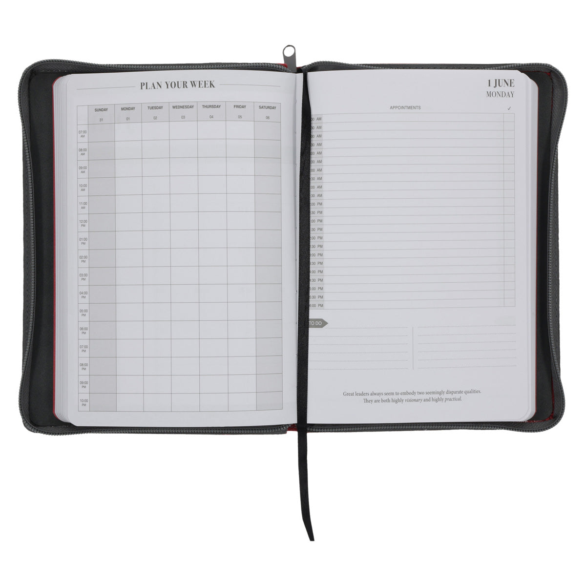 2026 John Maxwell A5 Diary - Daily Planner Red and Grey - Imitation Leather with Zip