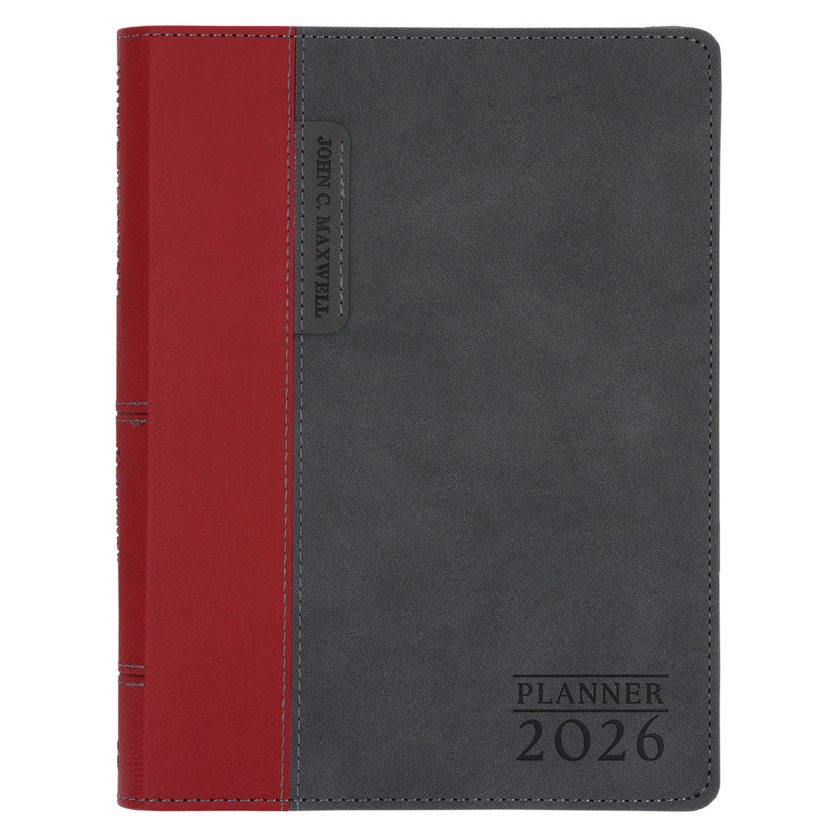 2026 John Maxwell A5 Diary - Daily Planner Red and Grey - Imitation Leather with Zip