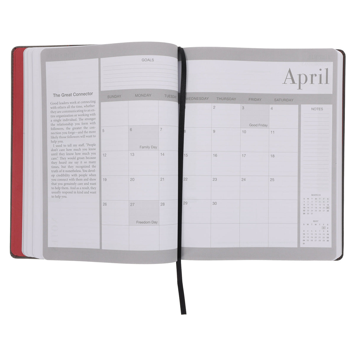 2026 John Maxwell A4 Diary - Daily Planner Red and Grey - Imitation Leather