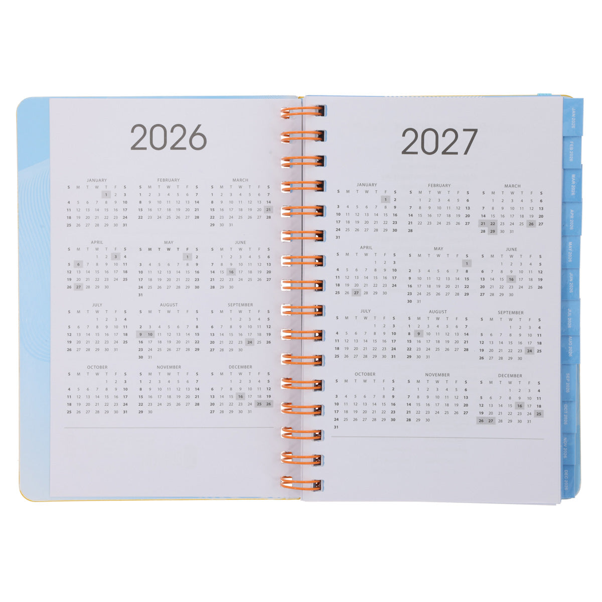 2026 A5 Diary - Daily Planner - Yellow and Orange - Wirebound