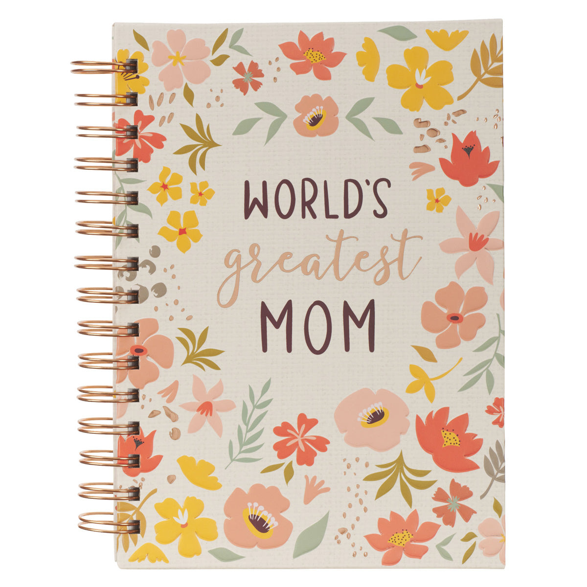 World's Greatest Mom Peach Floral Large Hardcover Wirebound Journal
