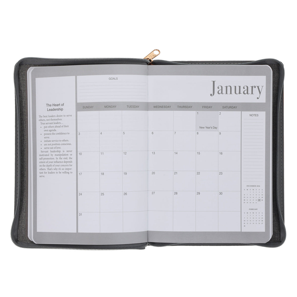 2027 John Maxwell A5 Diary - Daily Planner Grey - Imitation Leather with Zip