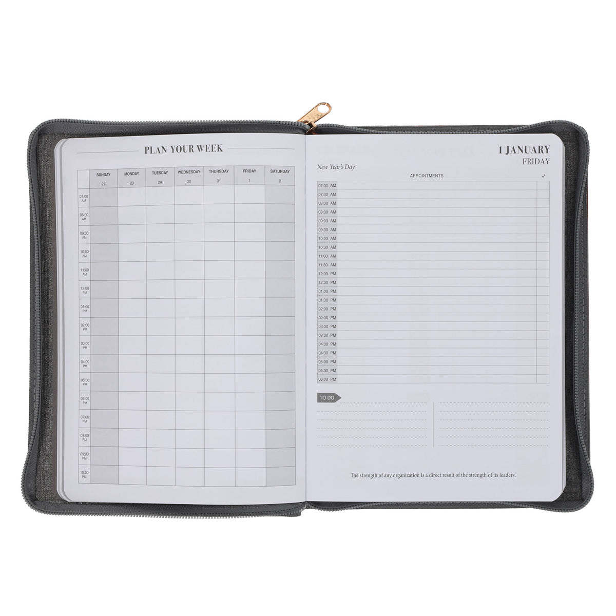 2027 John Maxwell A5 Diary - Daily Planner Grey - Imitation Leather with Zip