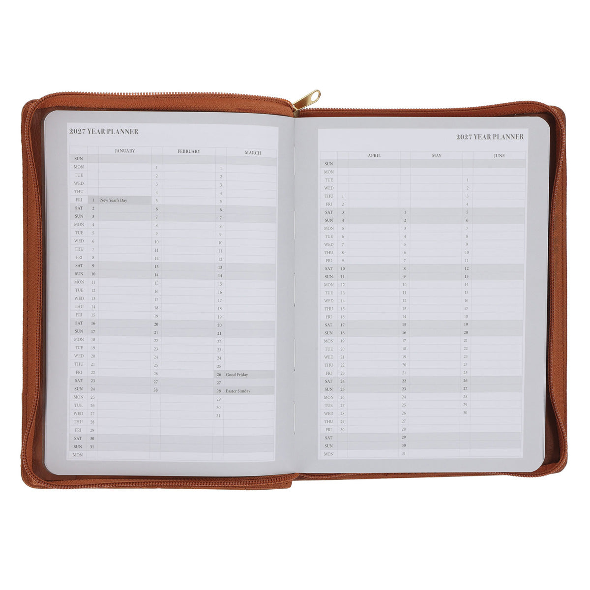 2027 John Maxwell A5 Diary - Daily Planner Brown - Imitation Leather with Zip