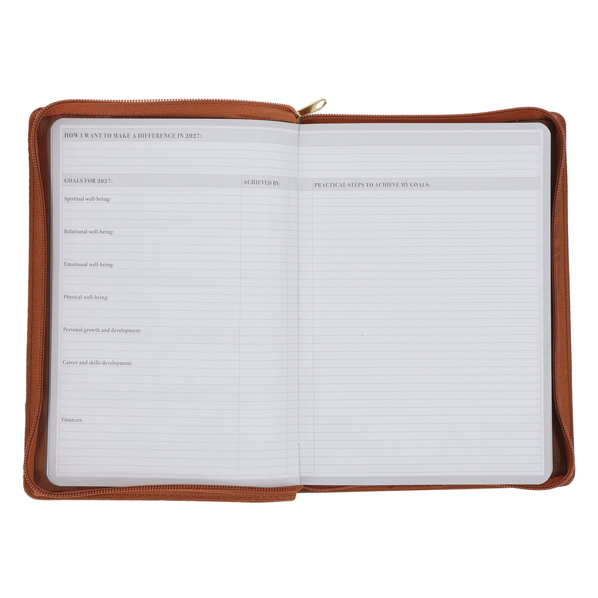 2027 John Maxwell A5 Diary - Daily Planner Brown - Imitation Leather with Zip