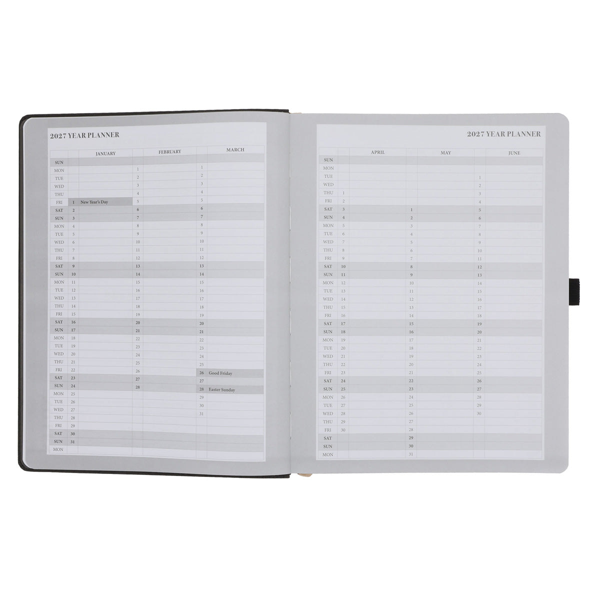 2027 John Maxwell A4 Diary - Daily Planner - Black - Grey - Imitation Leather