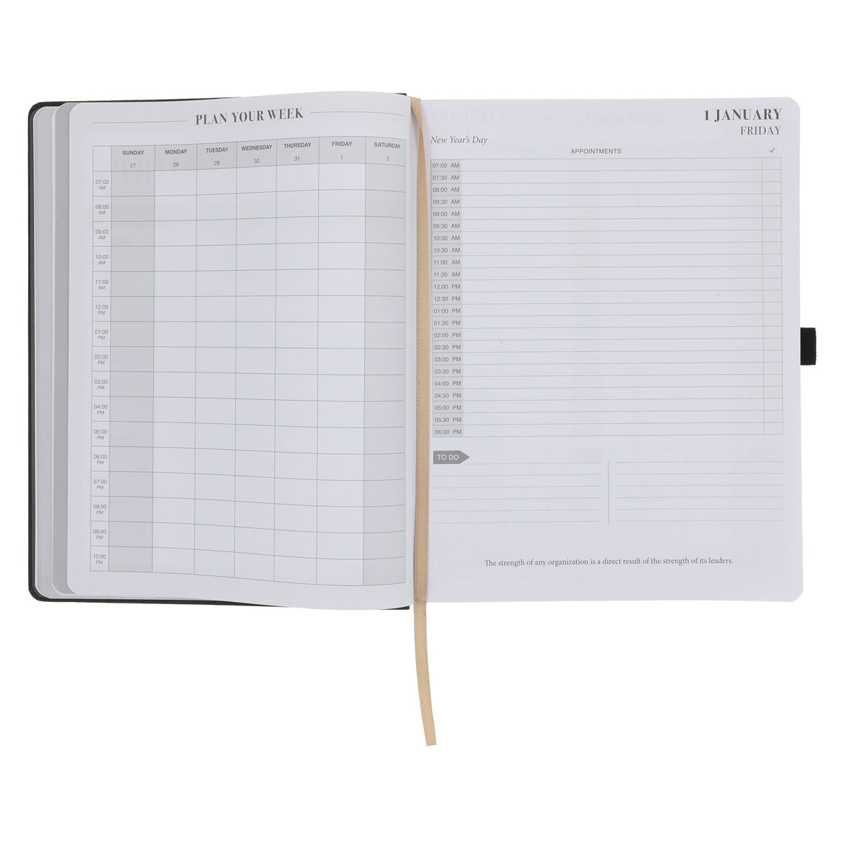 2027 John Maxwell A4 Diary - Daily Planner - Black - Grey - Imitation Leather