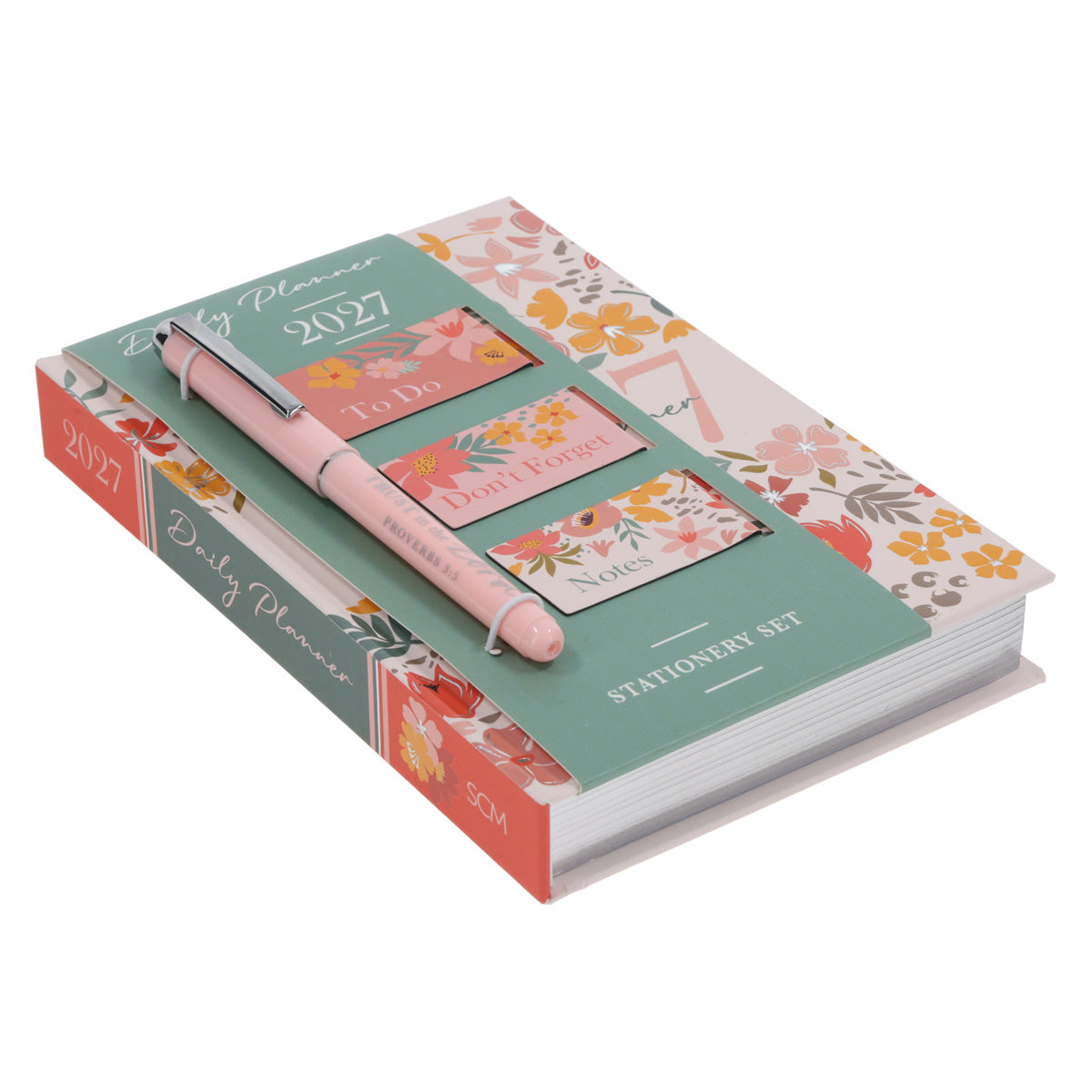 2027 Diary - General Christian Daily Planner for Women - Coral - Hardcover with Stationery Set