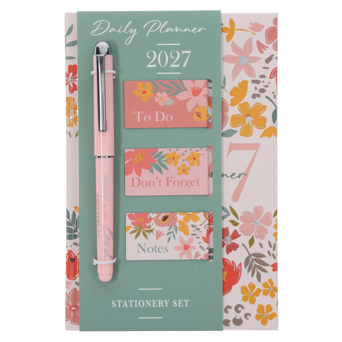 2027 Diary - General Christian Daily Planner for Women - Coral - Hardcover with Stationery Set