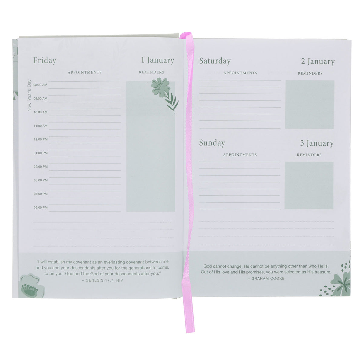 2027 Diary - General Christian Daily Planner for Women - Pink - Hardcover with Stationery Set