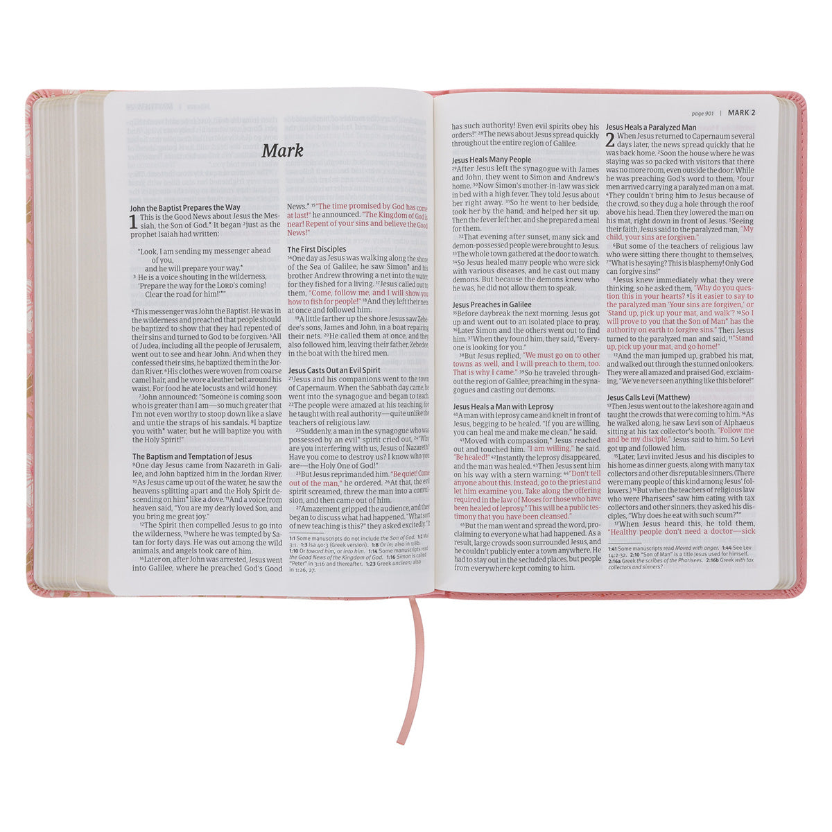 NLT Pink Floral Faux Leather Bible Large Print