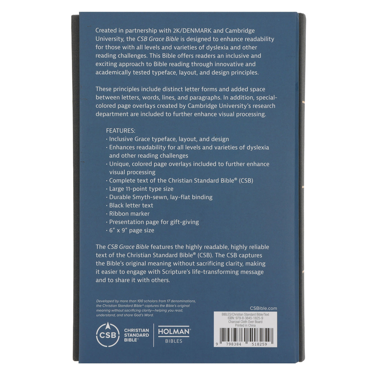CSB Charcoal Hardcover Grace Dyslexia Friendly Bible Large Print