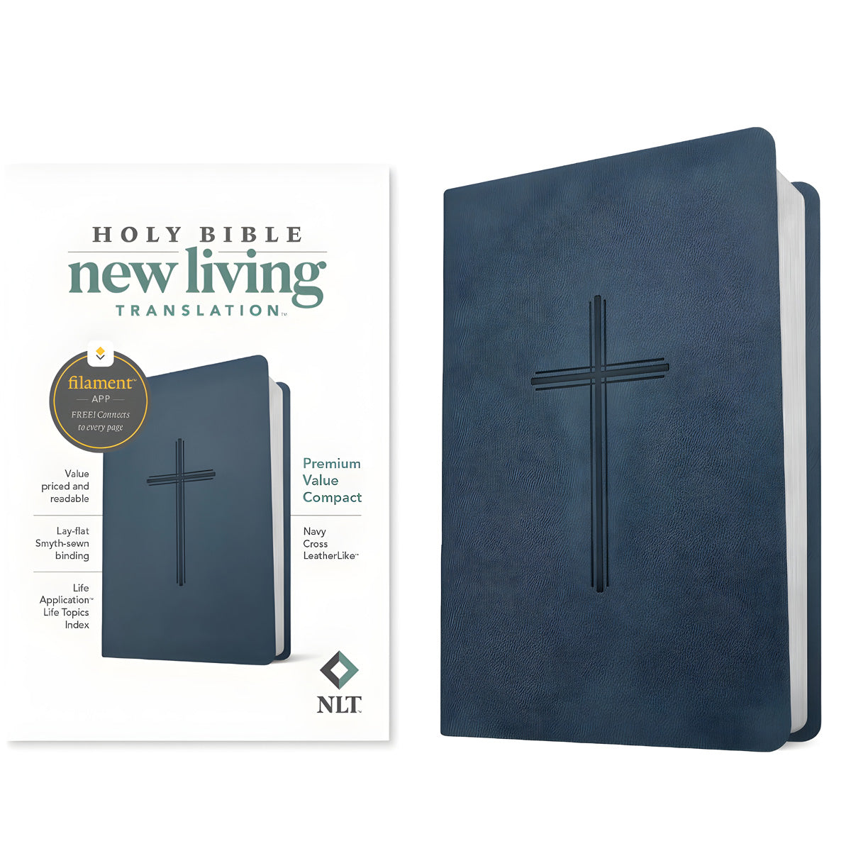 NLT Navy Cross Imitation Leather Filament Premium Value Compact Bible