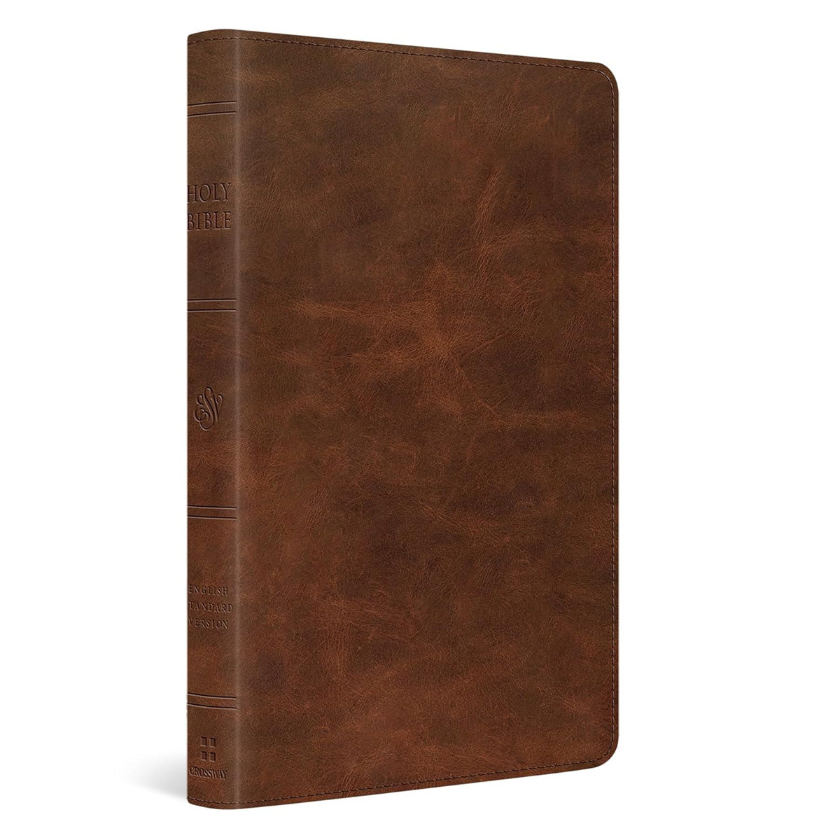 ESV Saddle Brown Full Grain Leather Thinline Bible Red Letter