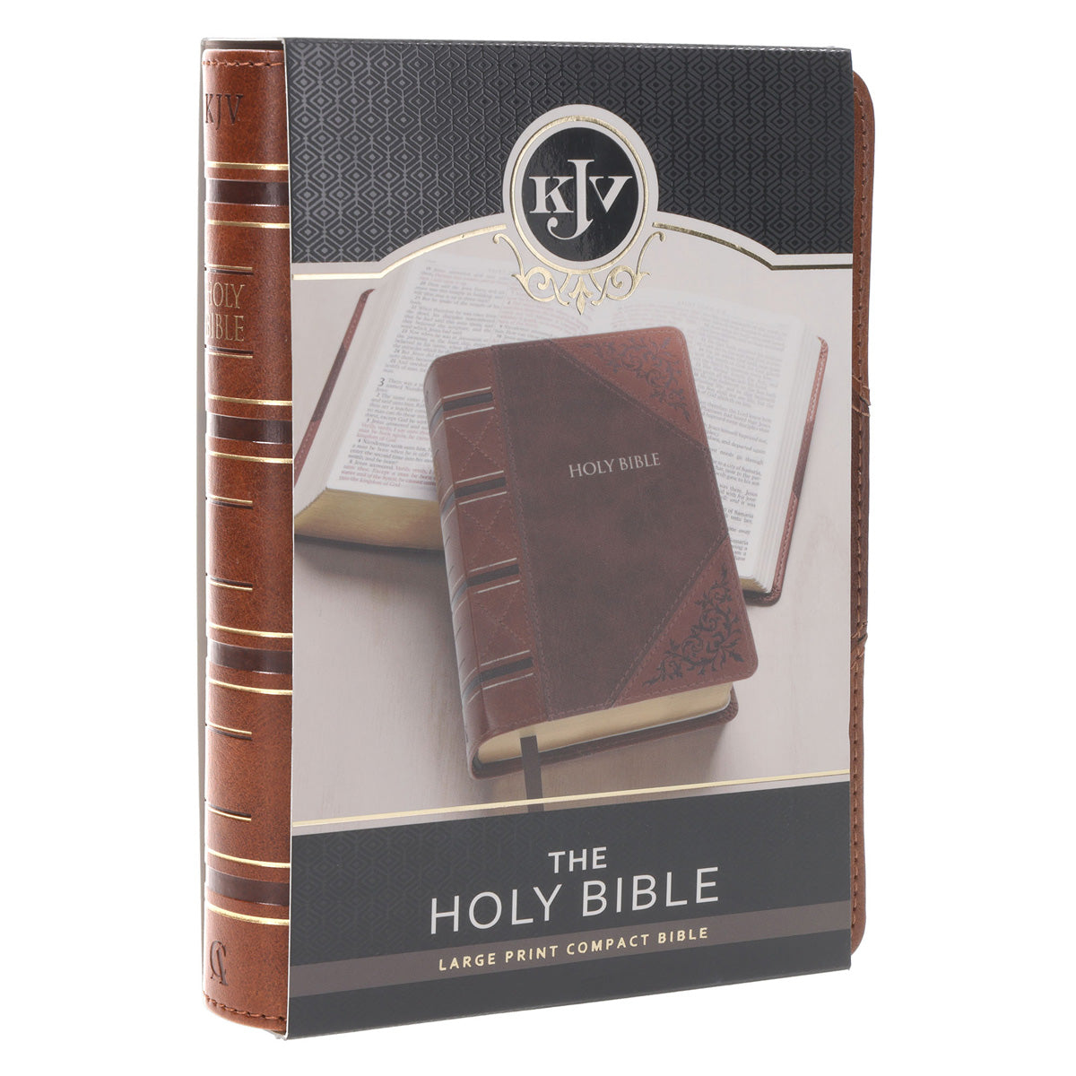 KJV Two-Tone Brown Faux Leather Compact Large Print Bible
