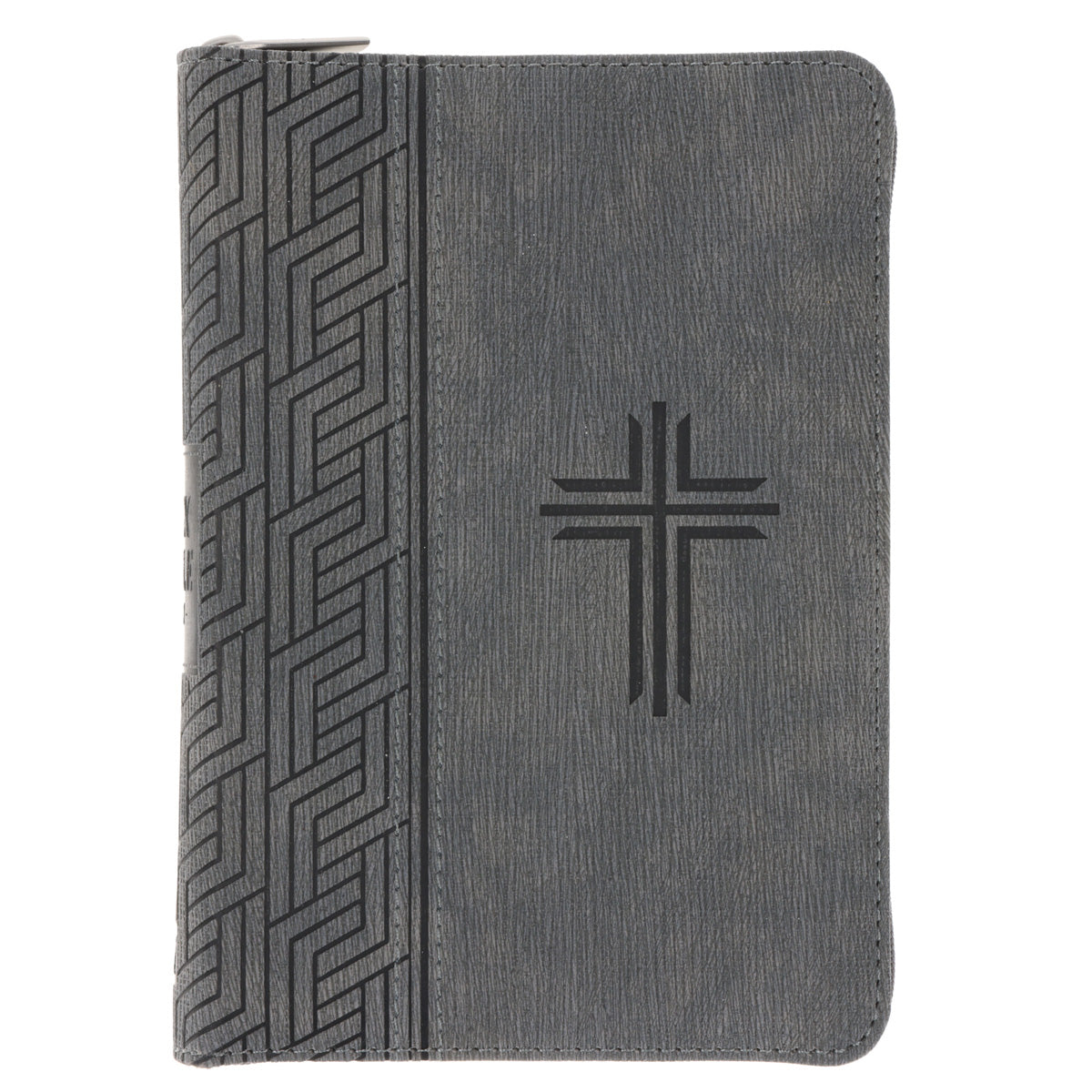 KJV Grey Cross Faux Leather Compact Large Print Bible with Zip