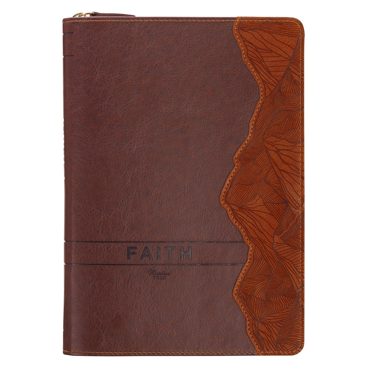 Faith Mountains Brown Faux Leather Journal with Zipped Closure