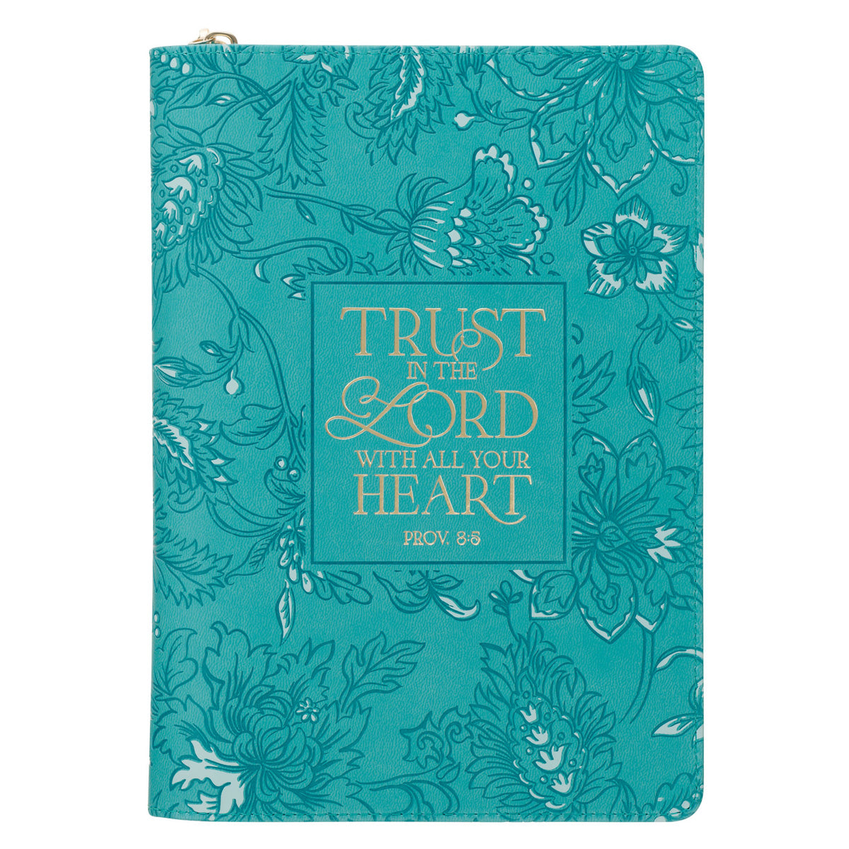 Trust in the Lord with All Your Heart Teal Faux Leather Journal with Zipped Closure