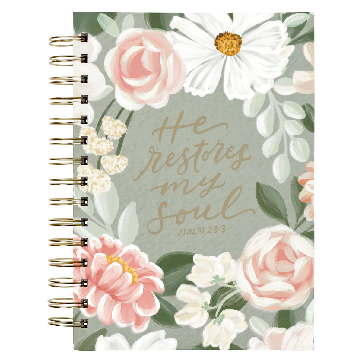 He Restores My Soul Green Hardcover Wirebound Journal