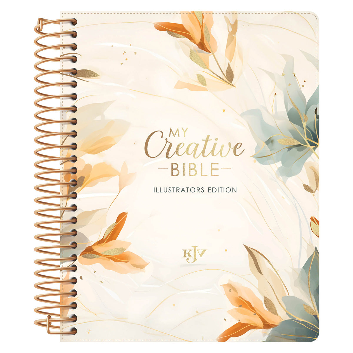 KJV Cream & Gold Leaves Spiral-Bound Faux Leather My Creative Bible Illustrators Edition