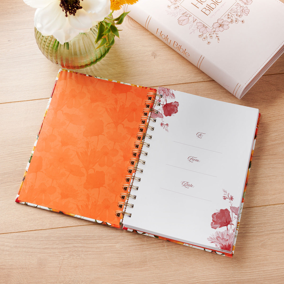 Hope Orange Floral Hardcover Wirebound Journal