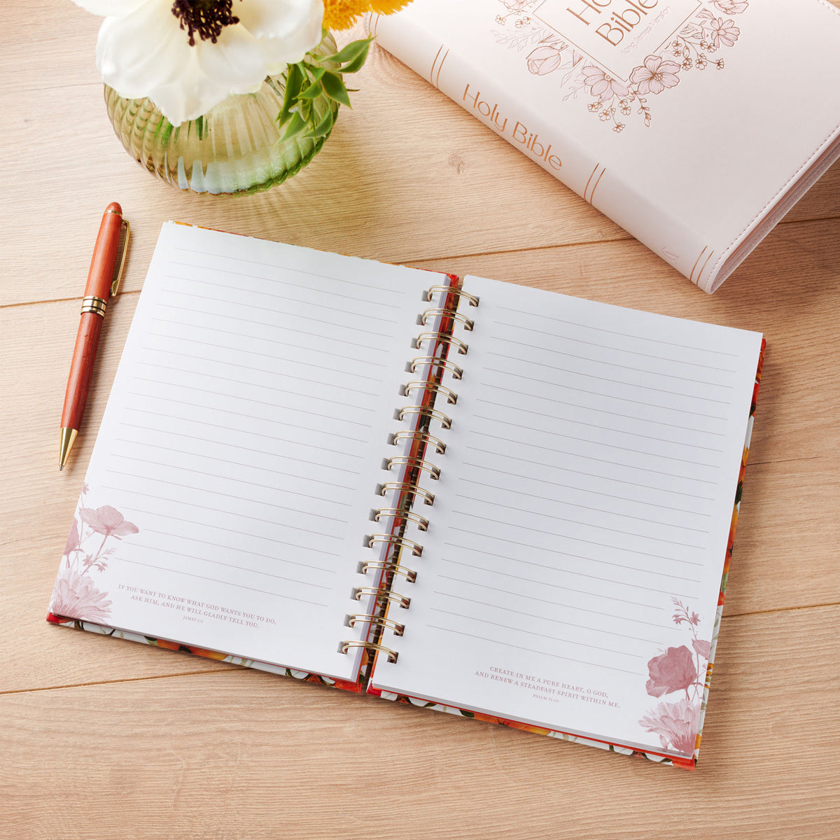 Hope Orange Floral Hardcover Wirebound Journal