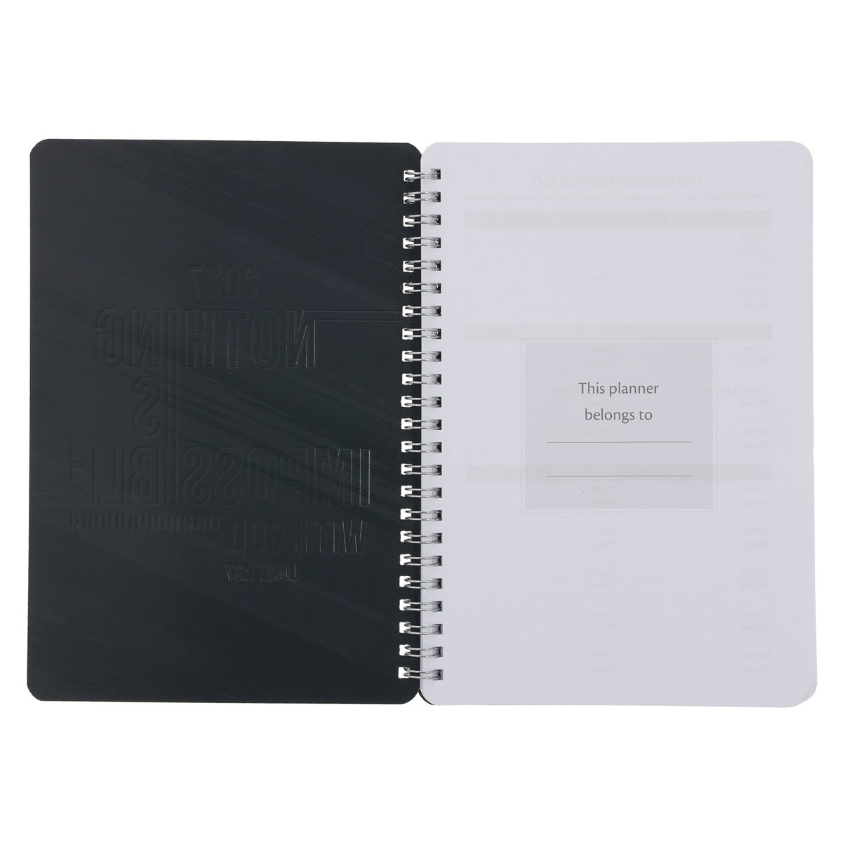 2027 Diary - Daily Planner - Nothing Is Impossible with God - Wirebound