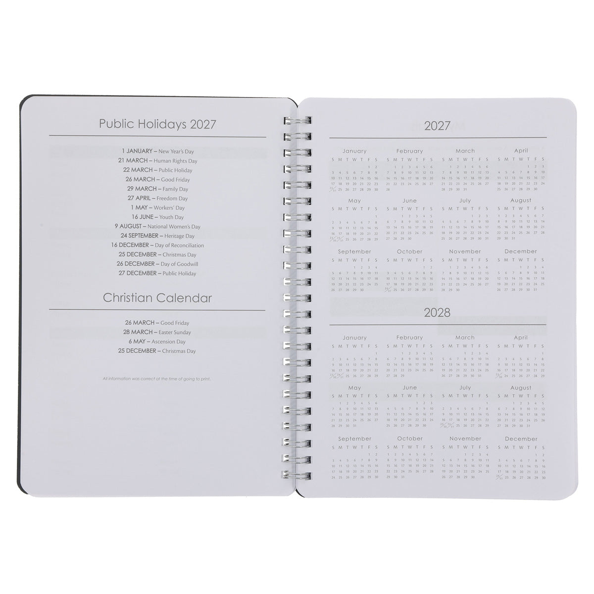 2027 Diary - Daily Planner - Nothing Is Impossible with God - Wirebound