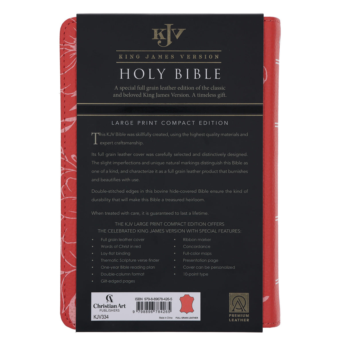 KJV Coral Floral Genuine Leather Compact Large Print Bible
