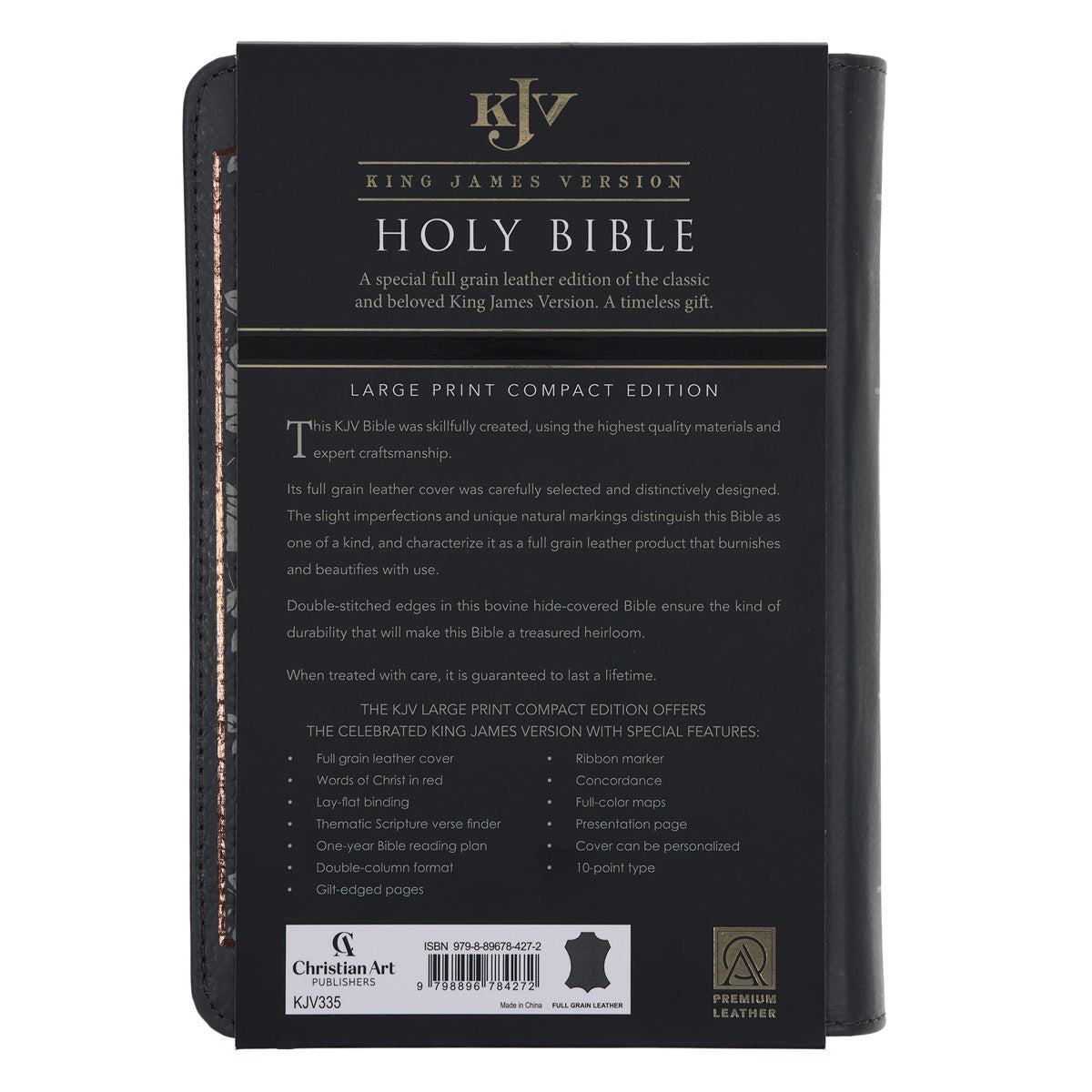 KJV Grey Floral Genuine Leather Compact Large Print Bible