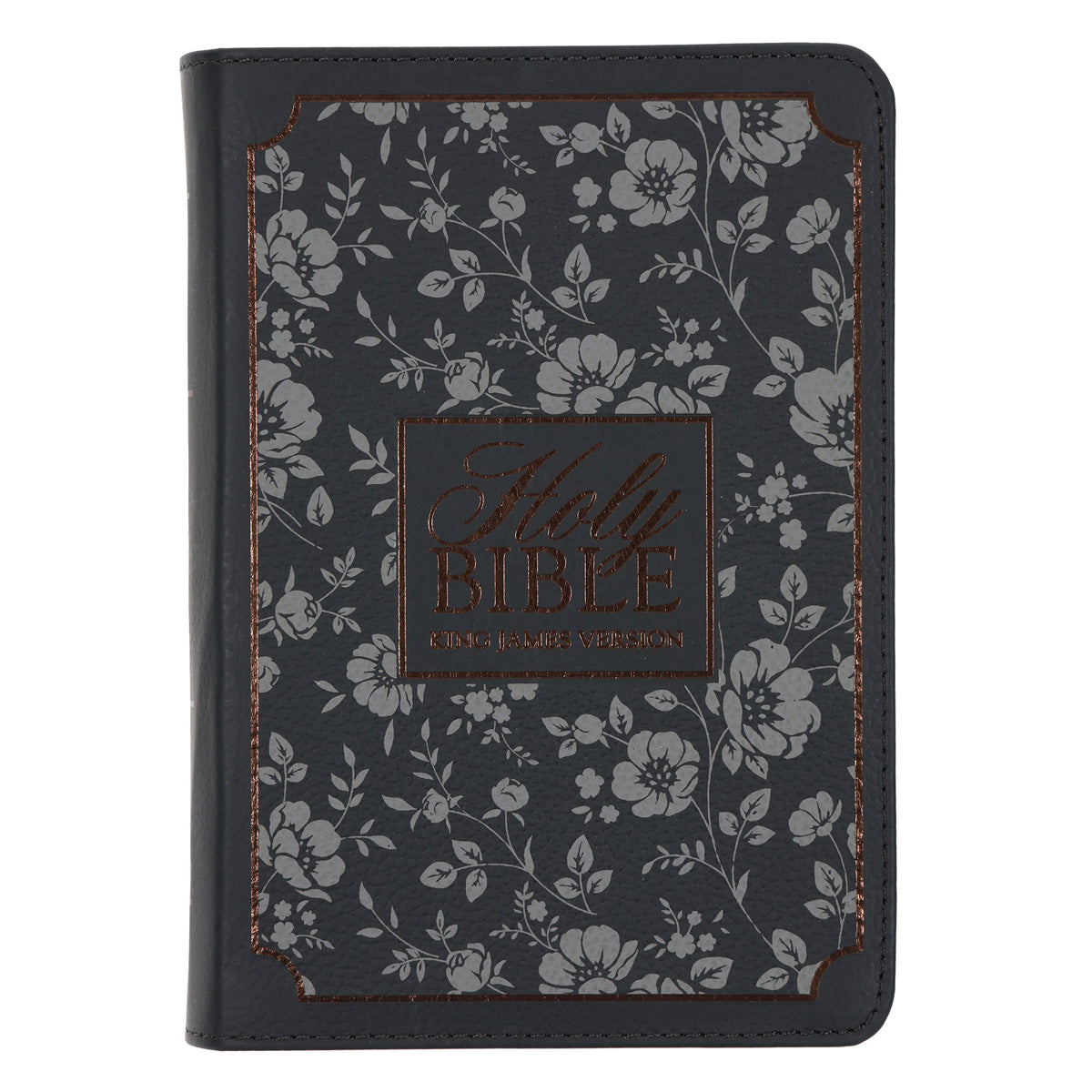 KJV Grey Floral Genuine Leather Compact Large Print Bible