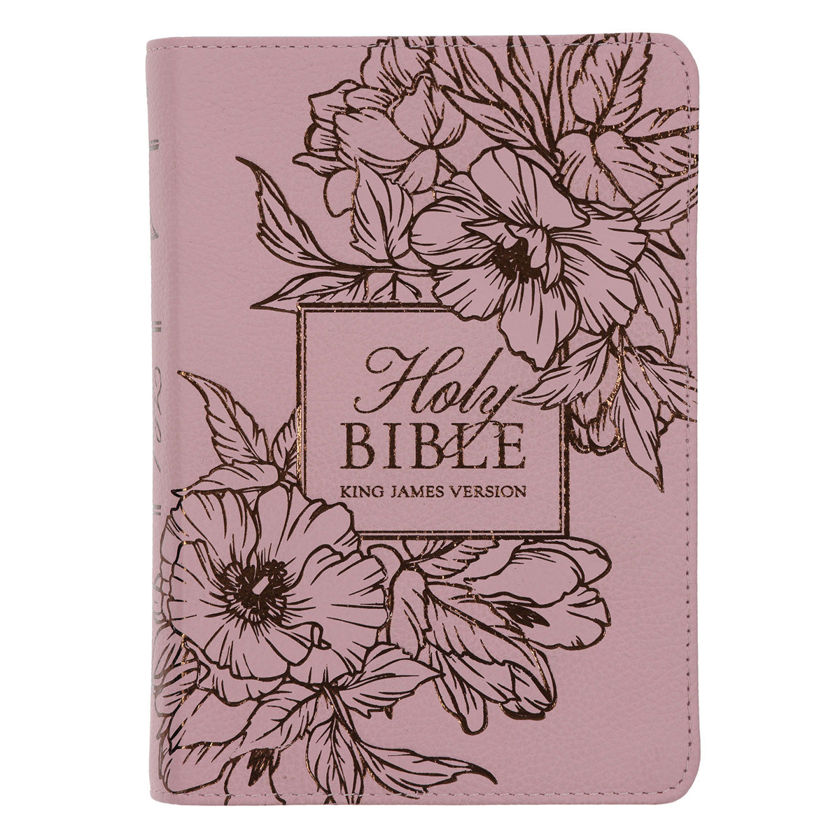 KJV Light Pink Floral Genuine Leather Compact Large Print Bible