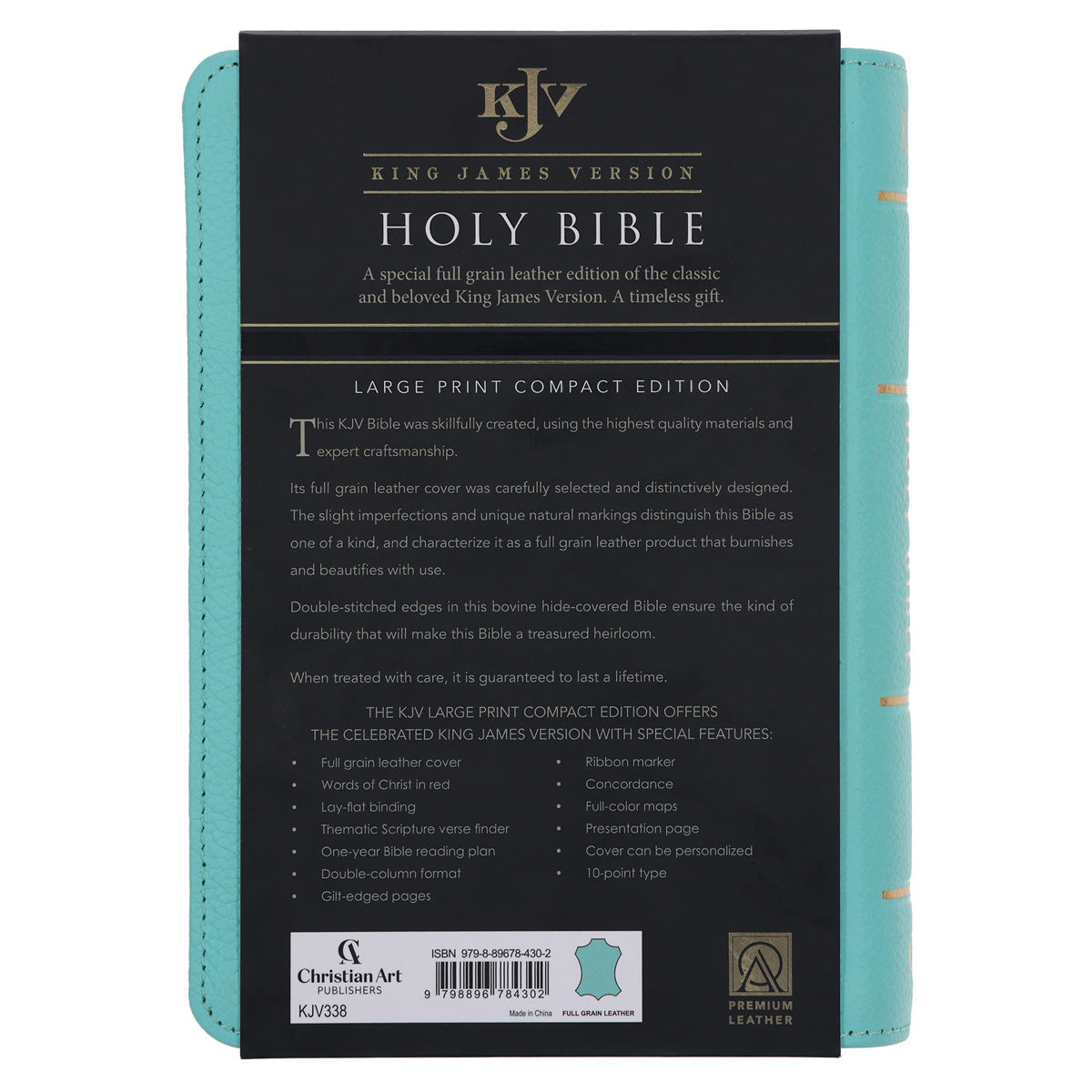 KJV Aqua Floral Genuine Leather Compact Large Print Bible